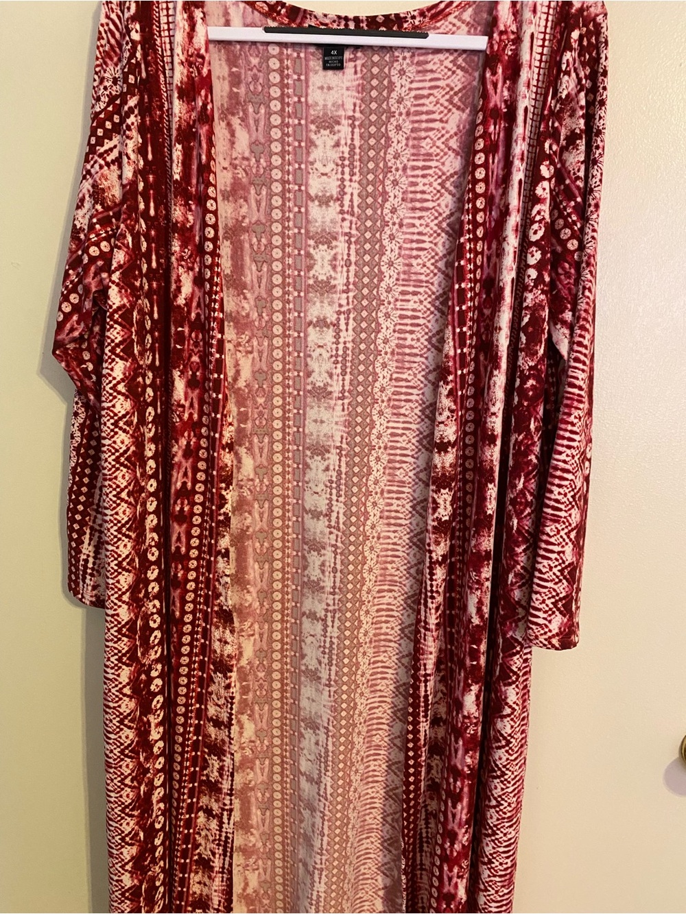 Women's Printed Open-Front Duster Cardigan - Burgundy